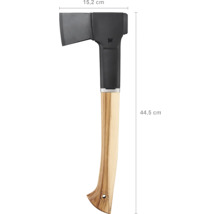 Topor Fiskars cu o lungime de 44,5 cm și o lățime a capului de 15,2 cm.