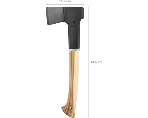 Topor Fiskars cu o lungime de 44,5 cm și o lățime a capului de 15,2 cm.