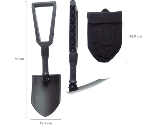 Cazma pliabilă cu husă, dimensiuni 59 x 16,5 x 24,9 cm