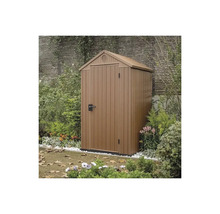 Dulap de grădină din plastic cu ușă și acoperiș în două ape în grădină