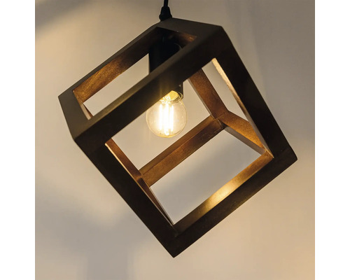 Lustr pătrat din lemn cu bec