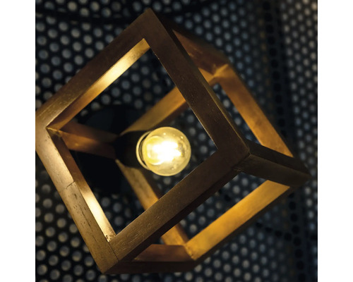 Lampă decorativă cu cadru geometric din lemn și bec