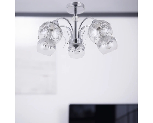 Lumină de plafon cu cinci becuri și model floral