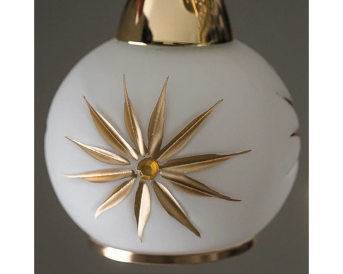 Lumină suspendată albă cu decor auriu