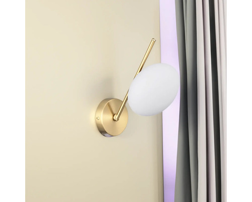 Lampă de perete cu suport și abajur sferic