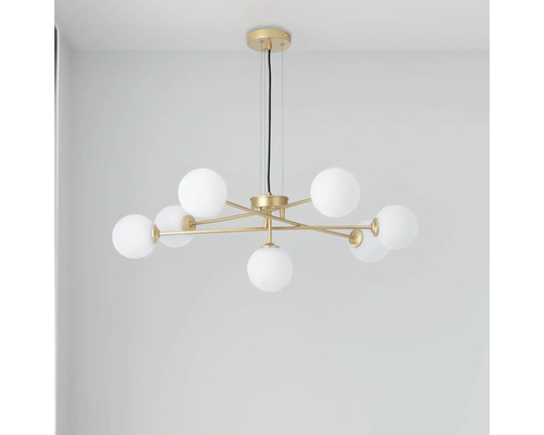 Lustr suspendat modern cu șapte abajururi sferice