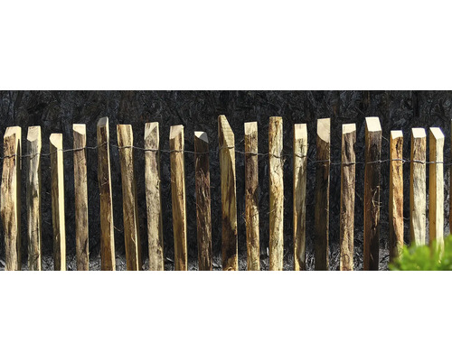 Gard din lemn cu stâlpi rotunjiți și conexiune prin sârmă