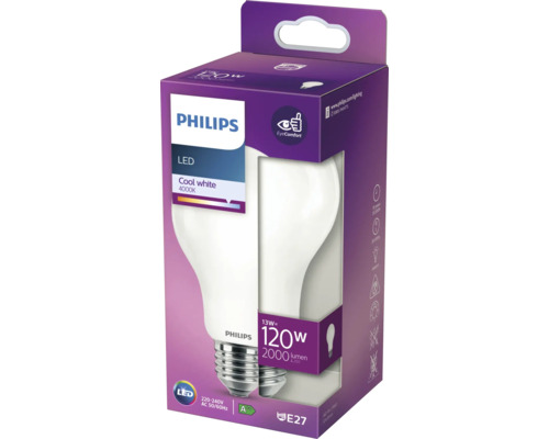 Bec LED Philips, 13 wați echivalent cu 120 wați, 4000 kelvin, soclu E27 în ambalaj
