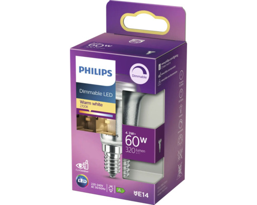 Bec LED Philips, soclu E14, reglabil, 4,3 wați, 320 lumeni