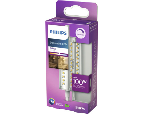 Bec LED reglabil Philips R7S, 14 wați, 3000 kelvini, ambalajul produsului