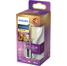 Bec LED variabil Philips E27 5,9W 806 lumeni, glob clar A60, lumină caldă