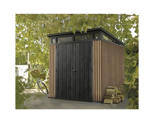 Dulap de grădină cu ușă dublă, ferestre și stivă de lemne