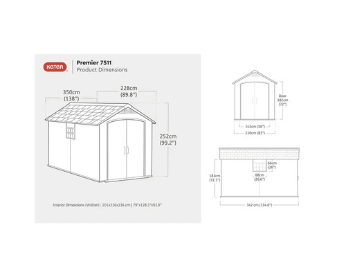 Graficul dimensiunilor produsului Keter Premier 7511