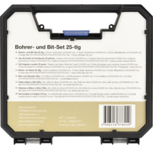 Set burghie și biți 25 bucăți cu burghie pentru lemn, burghie pentru zidărie, burghie pentru metal și biți