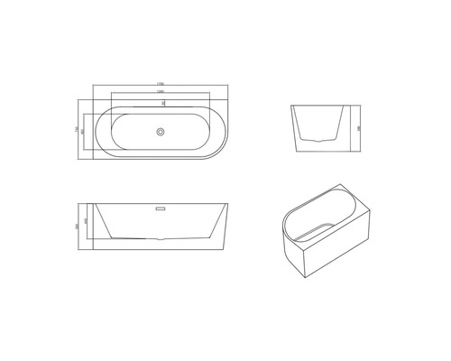 Desen tehnic al unei căzi cu dimensiuni