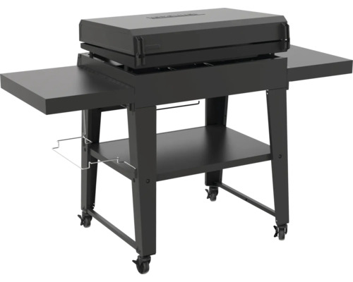 Cărucior grătar negru cu spații de depozitare și roți