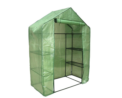 Seră cu rafturi și ușă rulantă