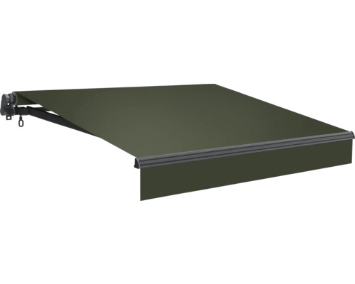 Marchiză/Copertină retractabilă manuală cu braț articulat 4x3 m poliester Lotus olive/argintiu Marchiză/Copertină retractabilă manuală cu braț articulat 4x3 m poliester Lotus olive/argintiu