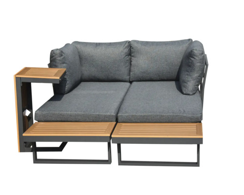 Canapea de grădină cu tapițerie gri și măsuță laterală