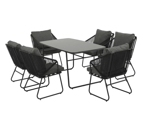 Set de grădină cu masă și șase scaune cu perne