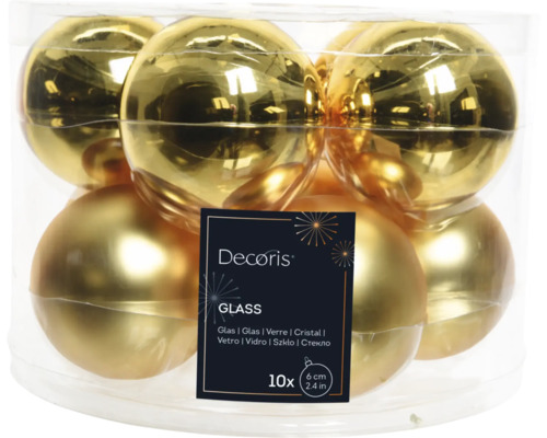 Set globuri Crăciun sticlă Ø 6 cm auriu 10 buc. Pachet cu zece globuri aurii de Crăciun din sticlă, fiecare de 6 cm