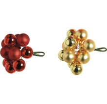 Globuri decorative de Crăciun în roșu și auriu