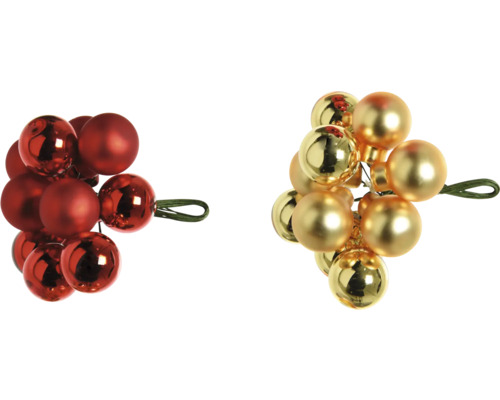 Globuri decorative de Crăciun în roșu și auriu