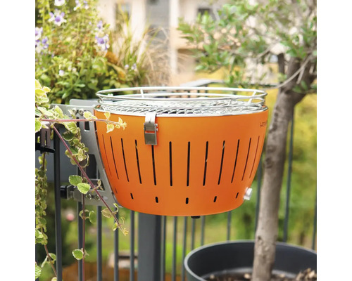 Grătar portocaliu pentru balcon, pentru montare pe balustradă, cu grătar