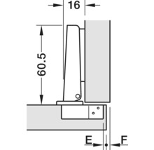 Desen tehnic al unei balamale de mobilă cu cote.