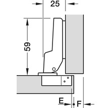 Desen tehnic al unei balamale de mobilă cu dimensiuni