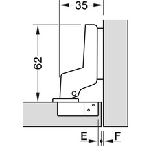 Desen tehnic al unei balamale de mobilă cu dimensiuni