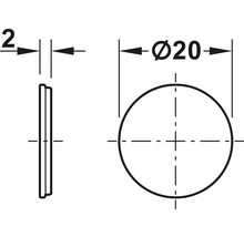 Desen tehnic al unui buton cu un diametru de 20 de milimetri și o grosime de 2 milimetri