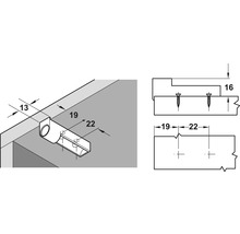 Desen tehnic al unei fixări de mobilier cu dimensiuni