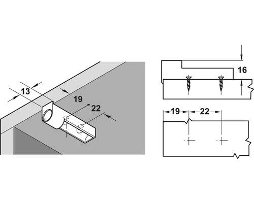 Desen tehnic al unei fixări de mobilier cu dimensiuni