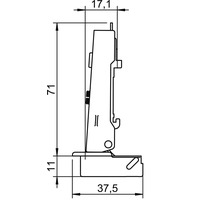 Desen tehnic al unei balamale de mobilă cu dimensiuni