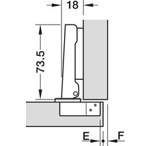 Desen tehnic al unei balamale de mobilă cu dimensiuni