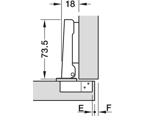 Desen tehnic al unei balamale de mobilă cu dimensiuni