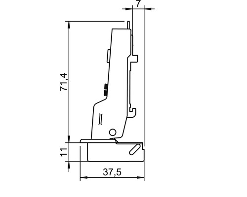 Desen tehnic cu dimensiunile unei balamale de mobilă