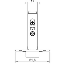 Desen tehnic al unei feronerii de mobilier cu dimensiunile 17 și 61,6 milimetri