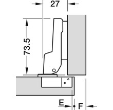 Desen tehnic al unei balamale de mobilă cu dimensiuni
