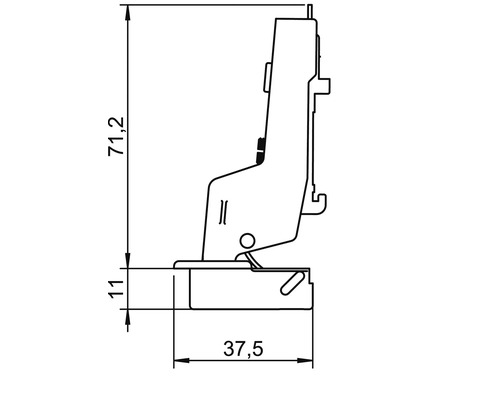 Desen tehnic al unei balamale de mobilier cu dimensiuni