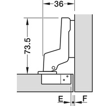 Desen tehnic al unei balamale de mobilă cu dimensiuni