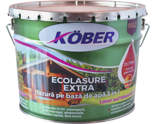 Lazură pe bază de apă Ecolasure Extra Köber castan 10 l Conservă lac de lemn Köber Ecolasure Extra