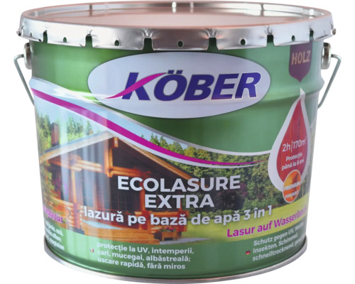 Lazură pe bază de apă Ecolasure Extra Köber nuc 10 l Lazura pentru lemn Kober în găleată metalică