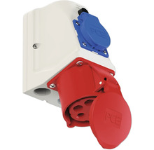 Priză dublă trifazică PCE (1 CP + 1 trifazată) 32A, montaj aplicat, pentru exterior IP44