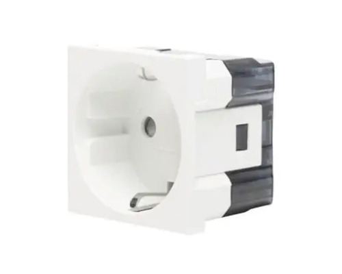 Priză simplă cu împământare Moda Voice, protecție copii, 2 module, alb lucios Priză simplă cu împământare Moda Voice, protecție copii, 2 module, alb lucios