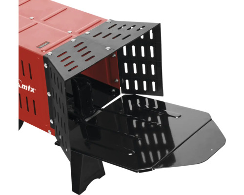 Mașină de despicat lemne cu carcasă metalică și raft