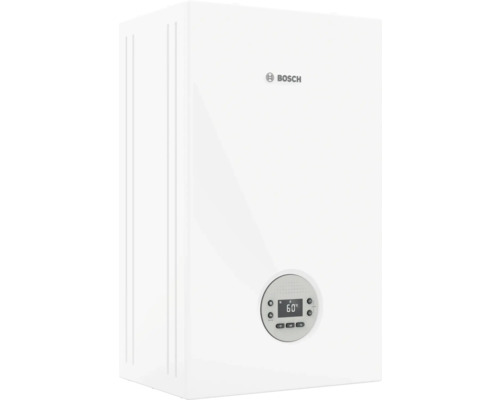 Centrală termică pe gaz albă cu panou de control și logo Bosch
