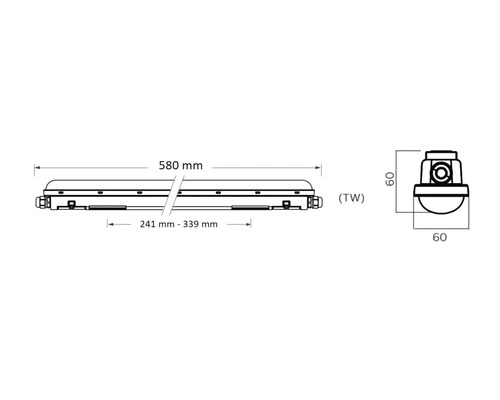 Desen tehnic al unei lămpi pentru spații umede cu dimensiuni