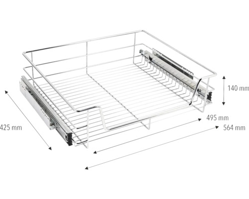 Coș de sârmă cu șine telescopice și dimensiuni